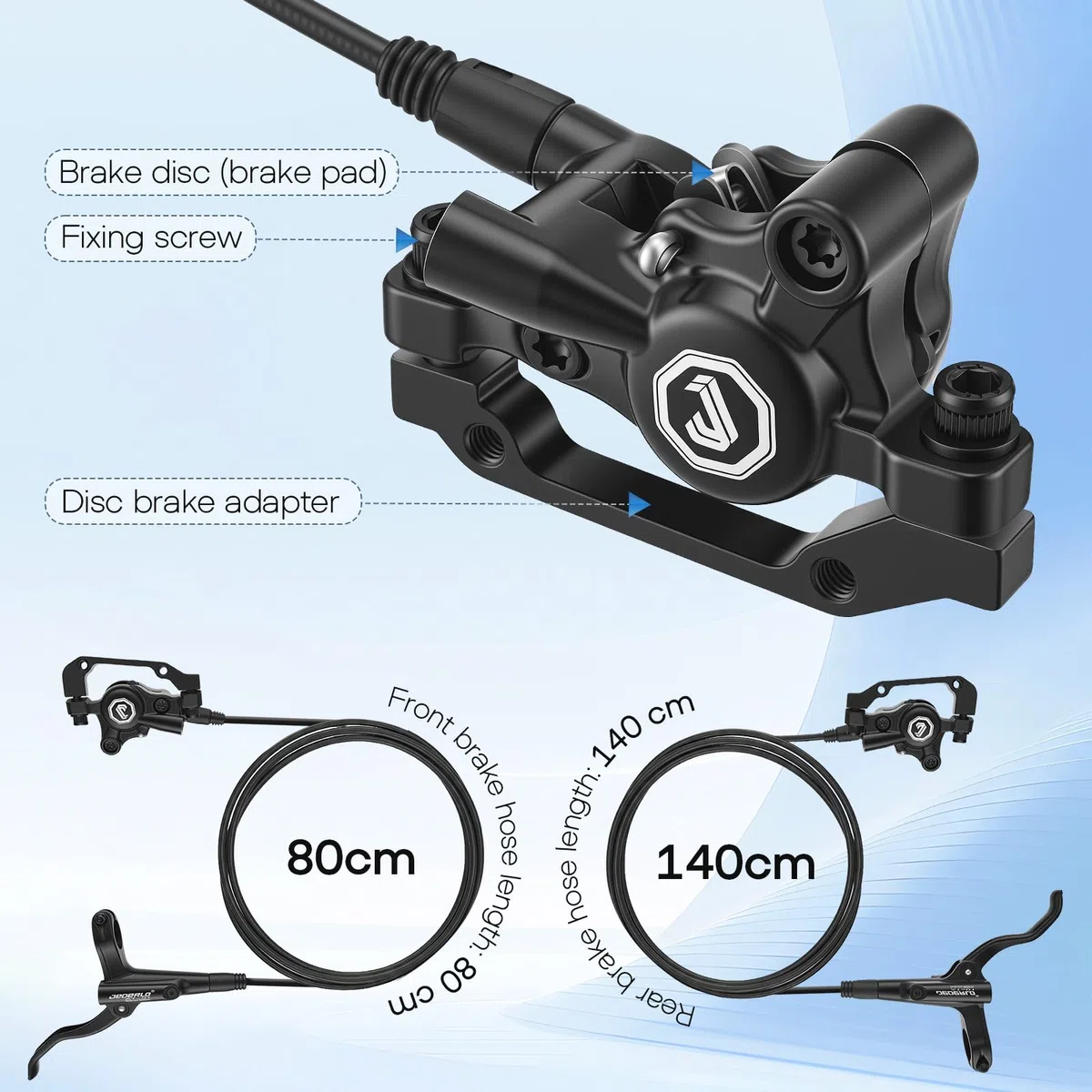 Kit Freni Idraulici per Bici, Set Freni a Disco, eBike Idraulici Bici Anteriore 800mm e Posteriore 1400mm, Doppio Pistone, Pinze in Alluminio, Rotori 160mm per MTB, eBike, BMX, Corsa