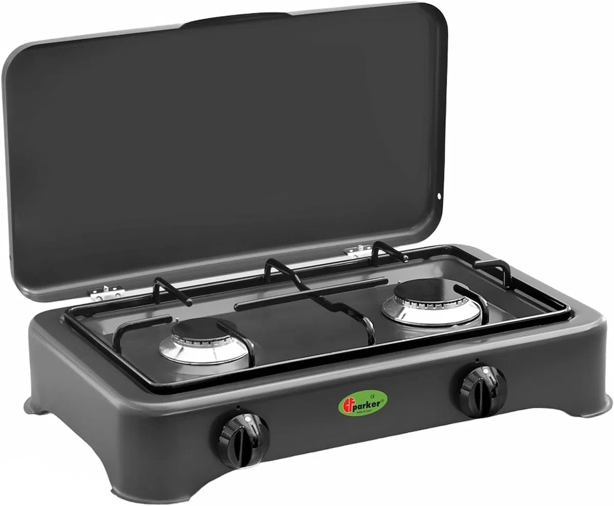 CFParker Fornello 2 Fuochi a Gas GPL Grigio Grafite per Uso Esterno Casa o Campeggio - 5326GSPGP