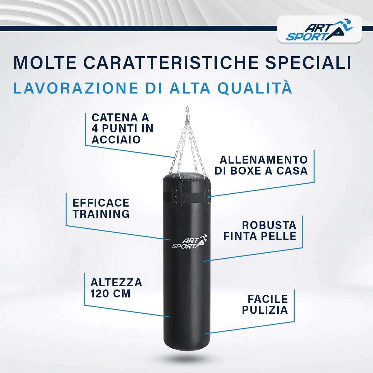 ArtSport Sacco da Boxe - Kit con Catena in Acciaio & Girella - Sacco da Pugilato Sospeso per Boxe & Kickboxing