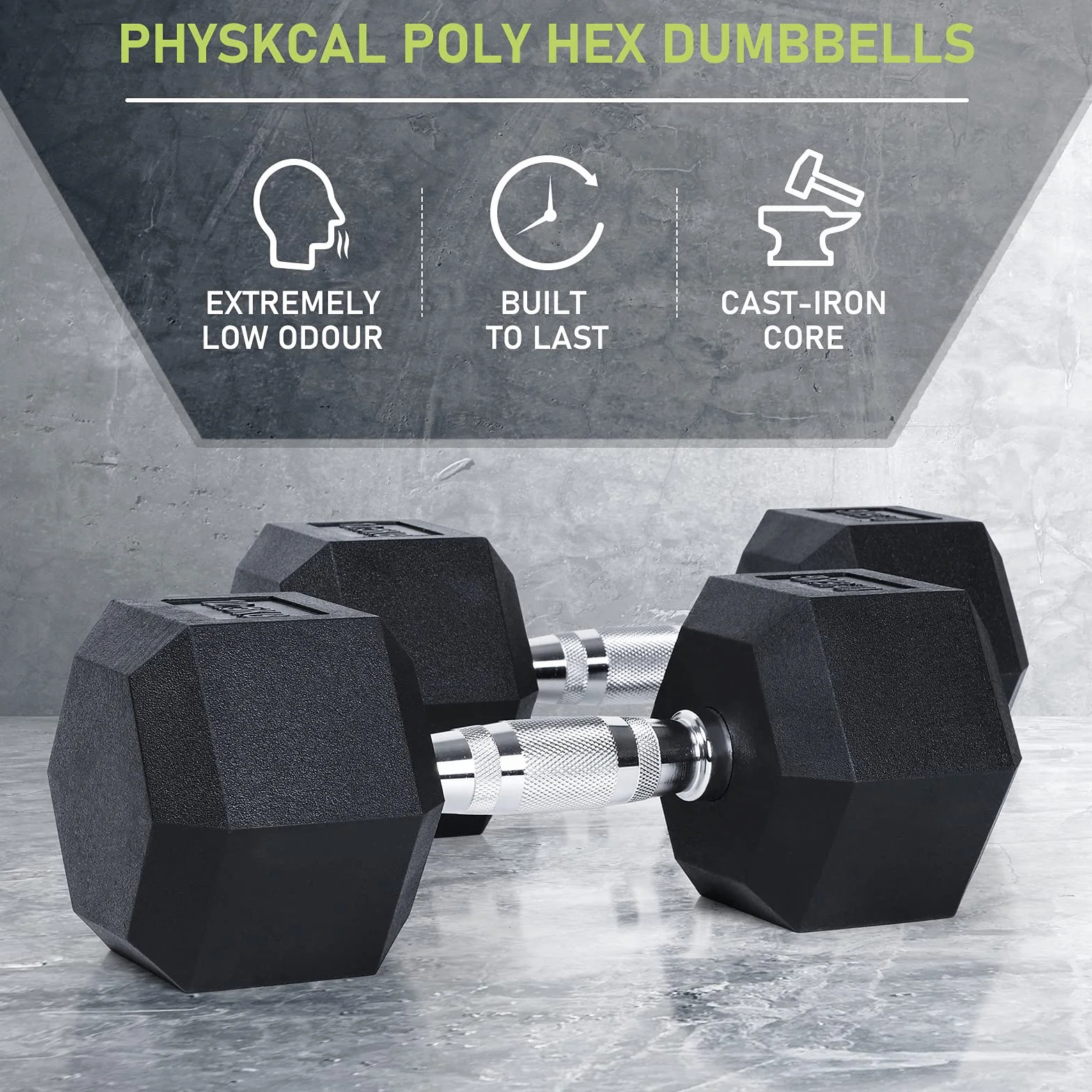 PhysKcal Manubrio Esagonale Gommato Professionale Pesi da 2,5 A 30 kg Pesistica Palestre O Home Gym Impugnatura Ergonomica Antiscivolo
