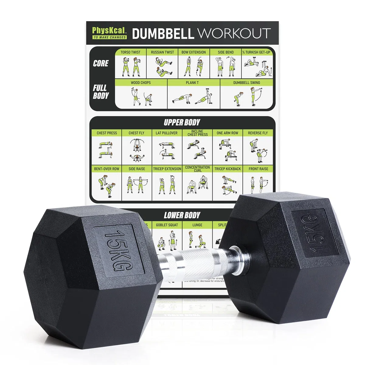 PhysKcal Manubrio Esagonale Gommato Professionale Pesi da 2,5 A 30 kg Pesistica Palestre O Home Gym Impugnatura Ergonomica Antiscivolo
