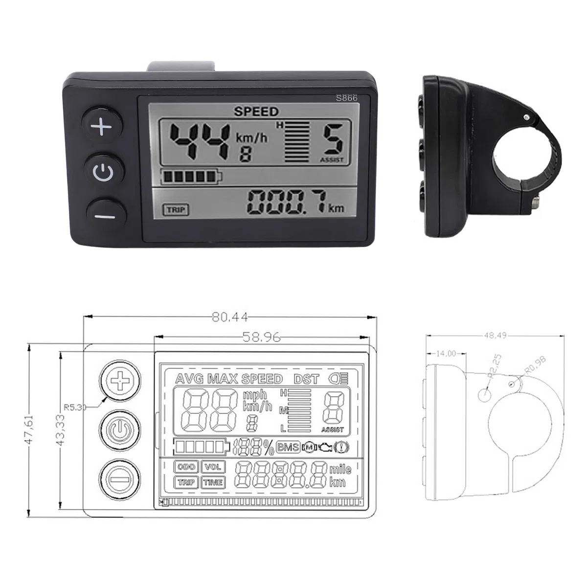 BuyWeek Kit Controller Brushless Bici Elettrica, Controller Motore Brushless 36V 48V 500W 750W 22A 9 Tubo con Misuratore Display LCD S866 per Bici Elettrica Scooter E-Bike