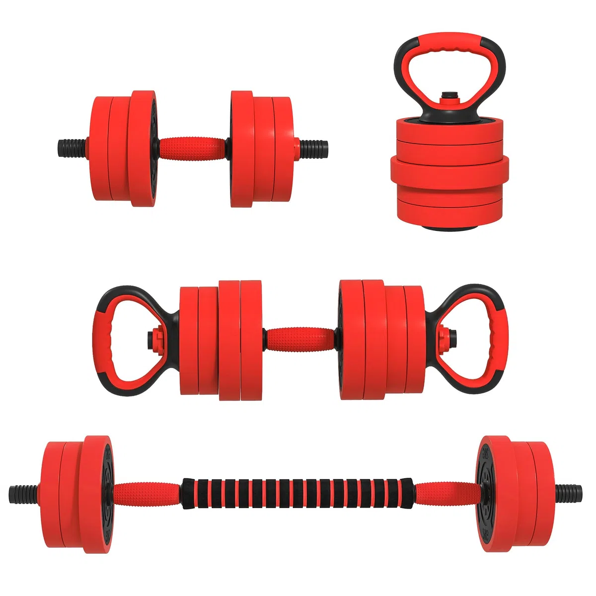 SPORTNOW Set Pesi da Palestra 4 in 1 da 20/30/40kg Totali in Plastica e Sabbia, Set Manubri Regolabili Utilizzabile come Kettlebell, 2 Manubri, Bilanciere e Supporto per Flessioni