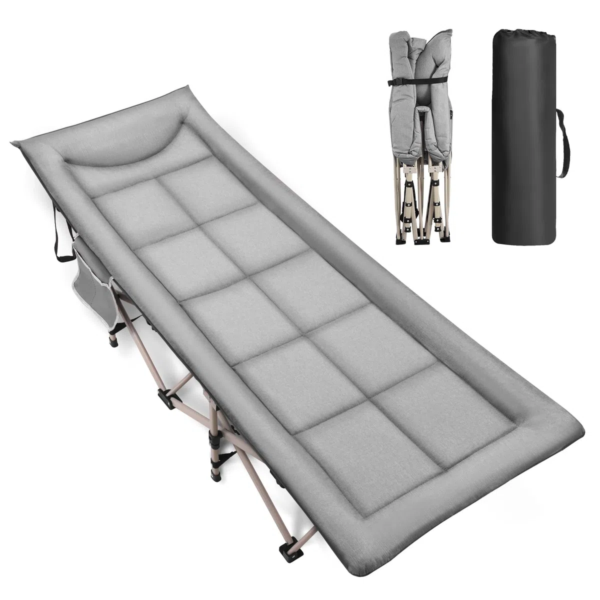Letto da campeggio pieghevole, pieghevole, 190 x 68 x 40 cm, portata fino a 160 kg, tessuto Oxford 2400D con tasca laterale, borsa per il trasporto per interni, esterni, spiaggia e giardino