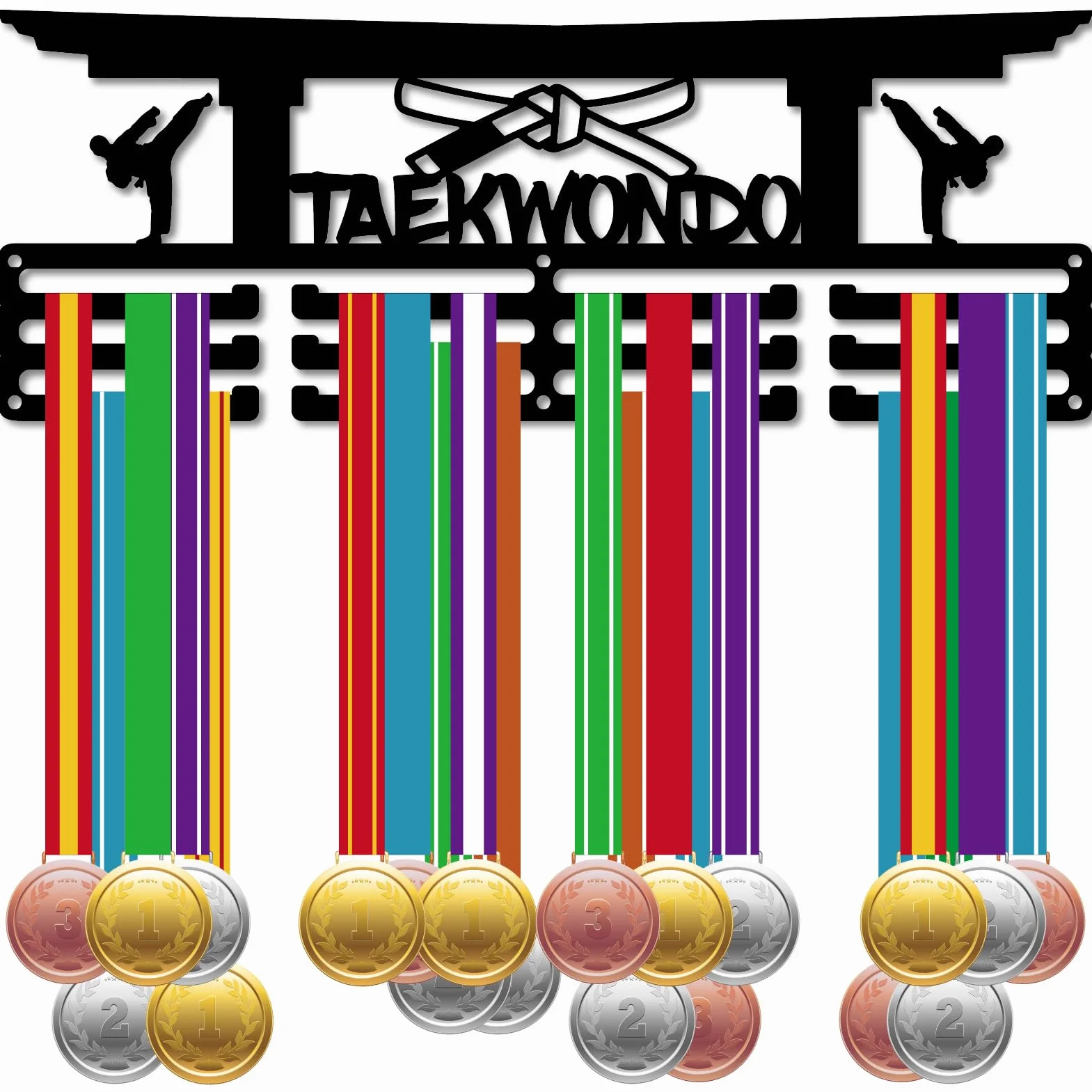 CREATCABIN Porta Medaglie Taekwondo Appendino per Medaglie Decorazione Da Appendere per Medaglie Espositore per Medaglie Montaggio A Parete 3 linea Design Room Decorazione Domestica Regalo per 40x15cm