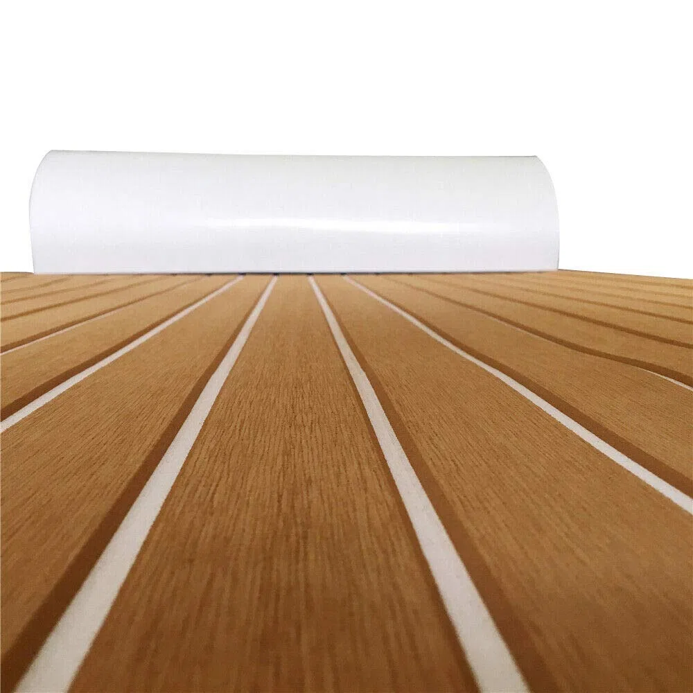 Pavimentazione Antiscivolo Pavimentazione in Schiuma Eva Tappetino in Teak Tappeto Autoadesivo per Barca Yacht 6mm Marrone con Linee Bianche