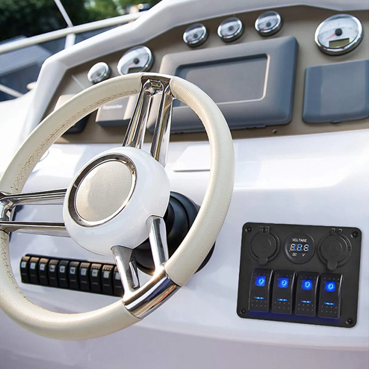 LED 4 Gang Boat Switch Pannello 12 V Voltmetro più Leggero 2 Voltmetro 2 Caricatore USB per Camions RVS Yacht (luce verde)