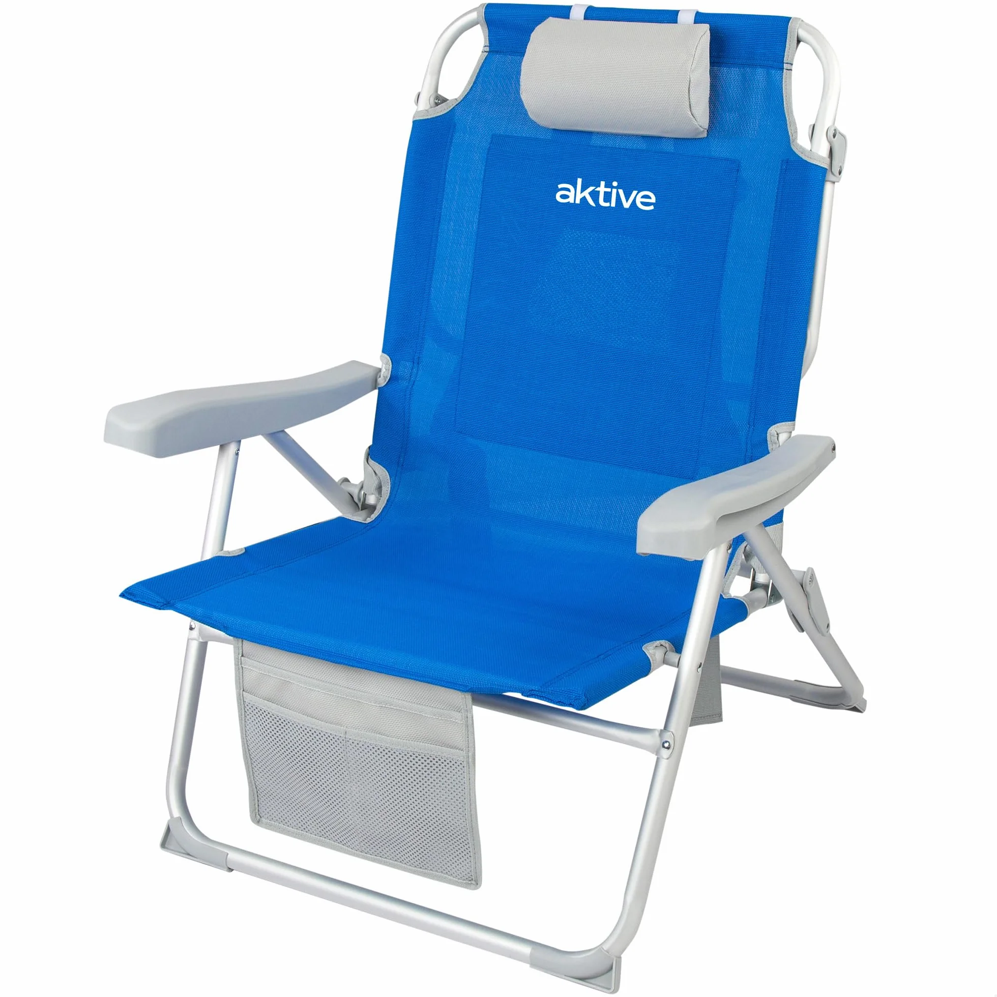 AKTIVE Sedia da spiaggia pieghevole e reclinabile con 5 posizioni, seduta e altezza XXL, portatile e pieghevole 55x66x86 cm, include cuscino, 1 tasca