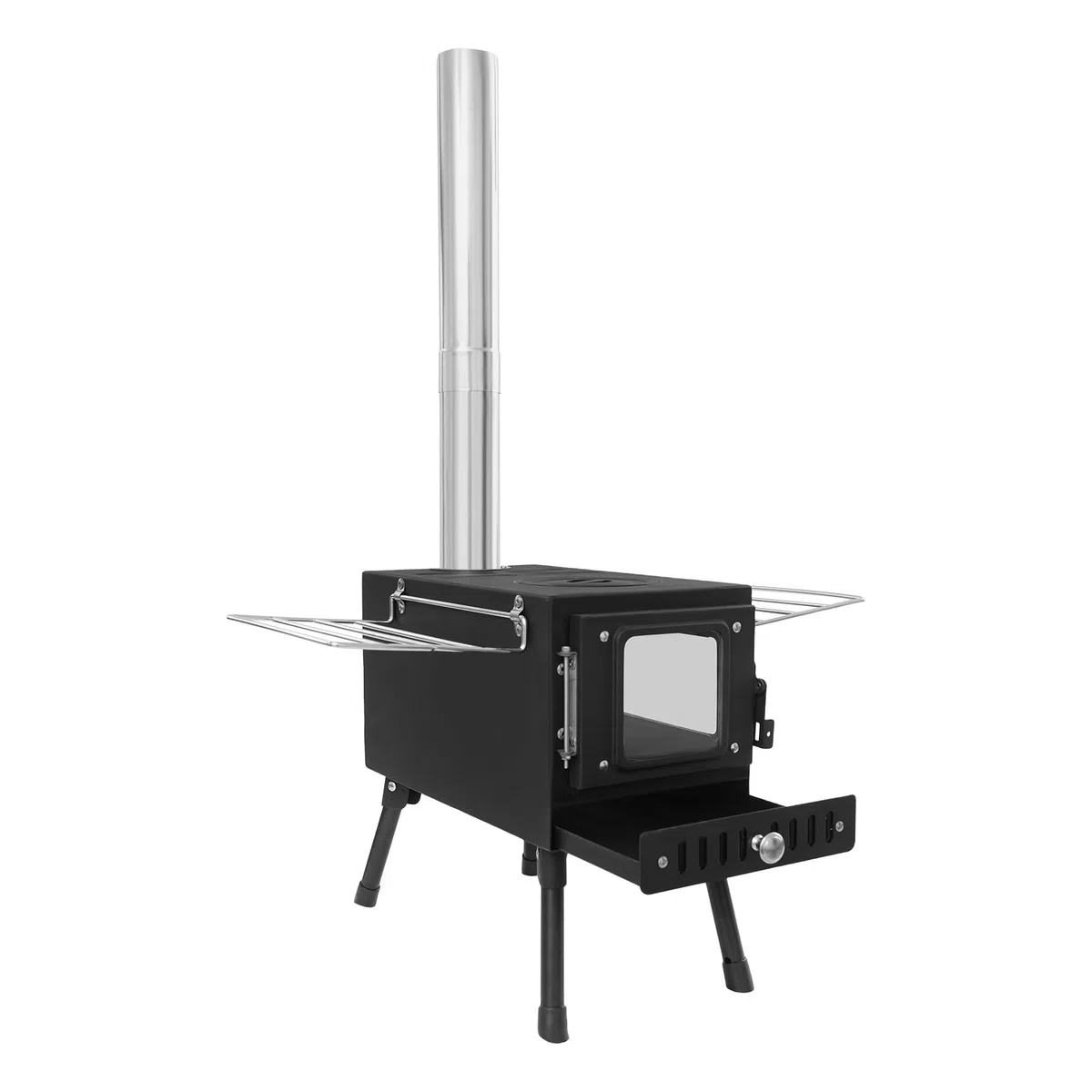 Forno a tenda da campeggio, pieghevole, a legna, portatile, con 5 tubi per canna fumaria e contenitore per raccolta cenere, per campeggio in tenda, riscaldamento all'aperto, pesca sul ghiaccio, caccia
