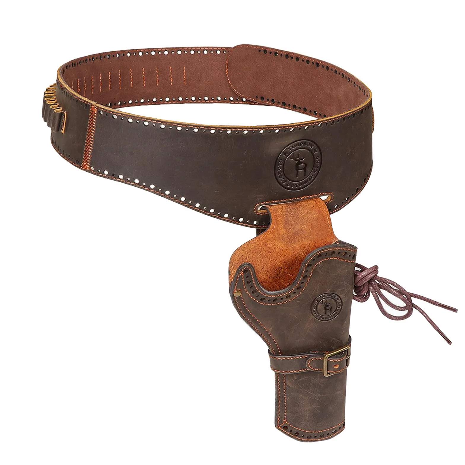 Tourbon - Fondina in vero cuoio per pistola da cowboy occidentale, per gamba, regolabile, portamunizioni, per tiratori destrimani