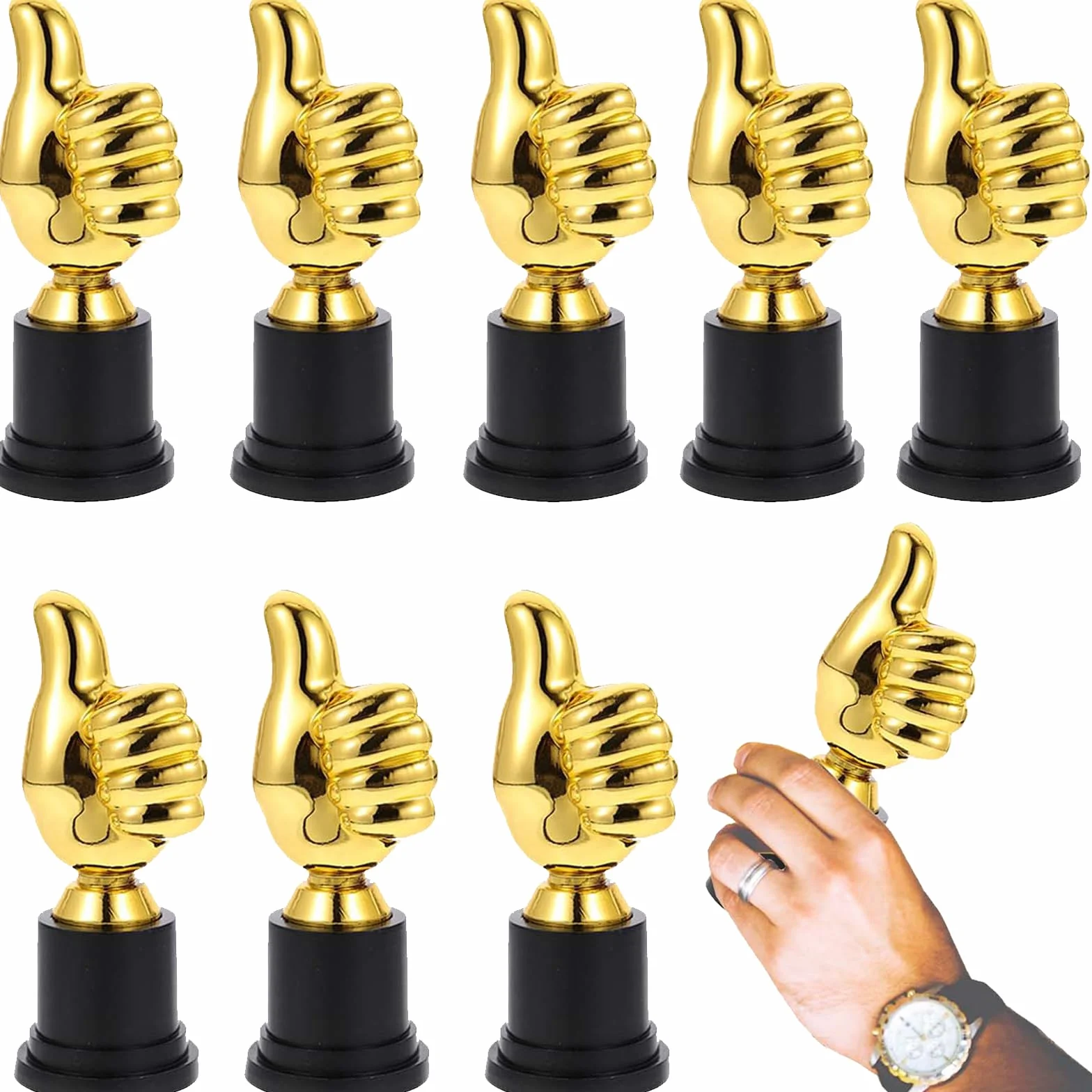 8 Pezzi Thumbs Up Trophy, Coppa Trofeo Mini Calcio Trofeo Coppe e Trofei Pollice, Trofeo di Plastica d'oro Golden Mani Premio per I Bambini Dito Gesto Statue Scultura per Competizioni