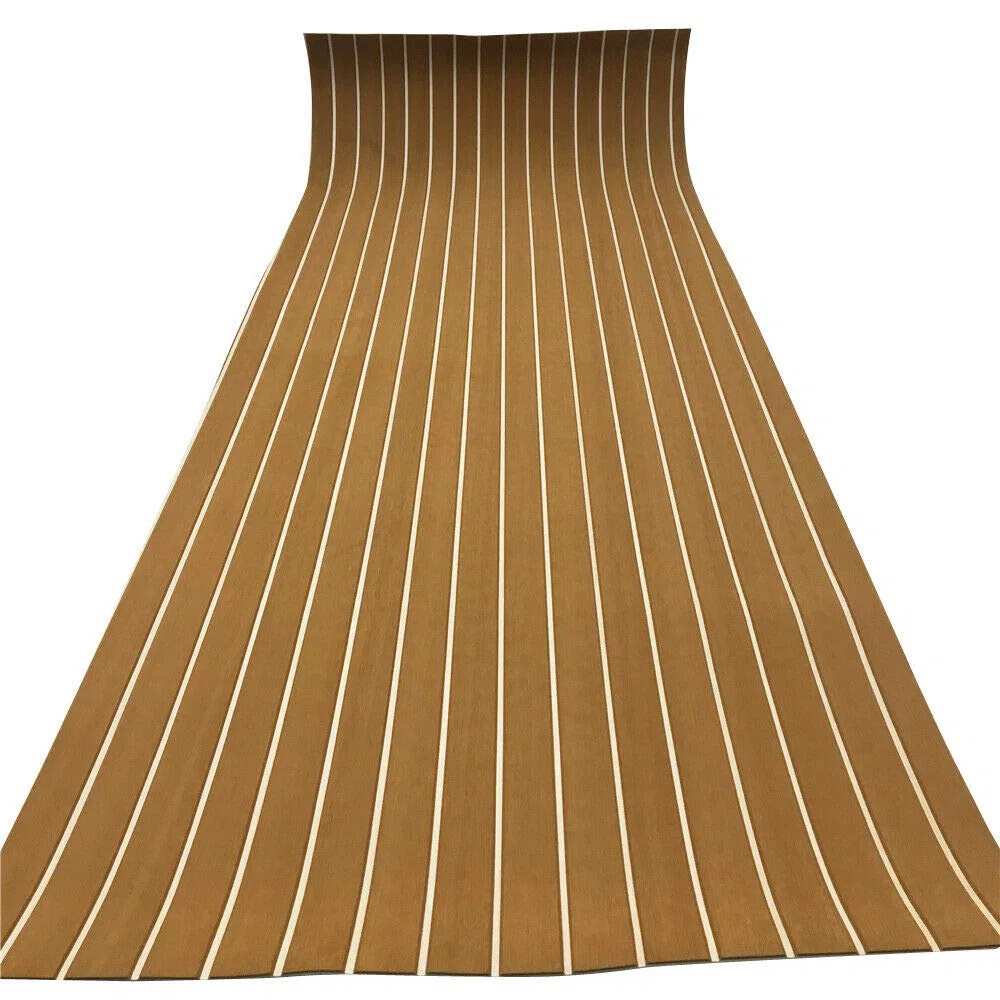 Pavimentazione Antiscivolo Pavimentazione in Schiuma Eva Tappetino in Teak Tappeto Autoadesivo per Barca Yacht 6mm Marrone con Linee Bianche