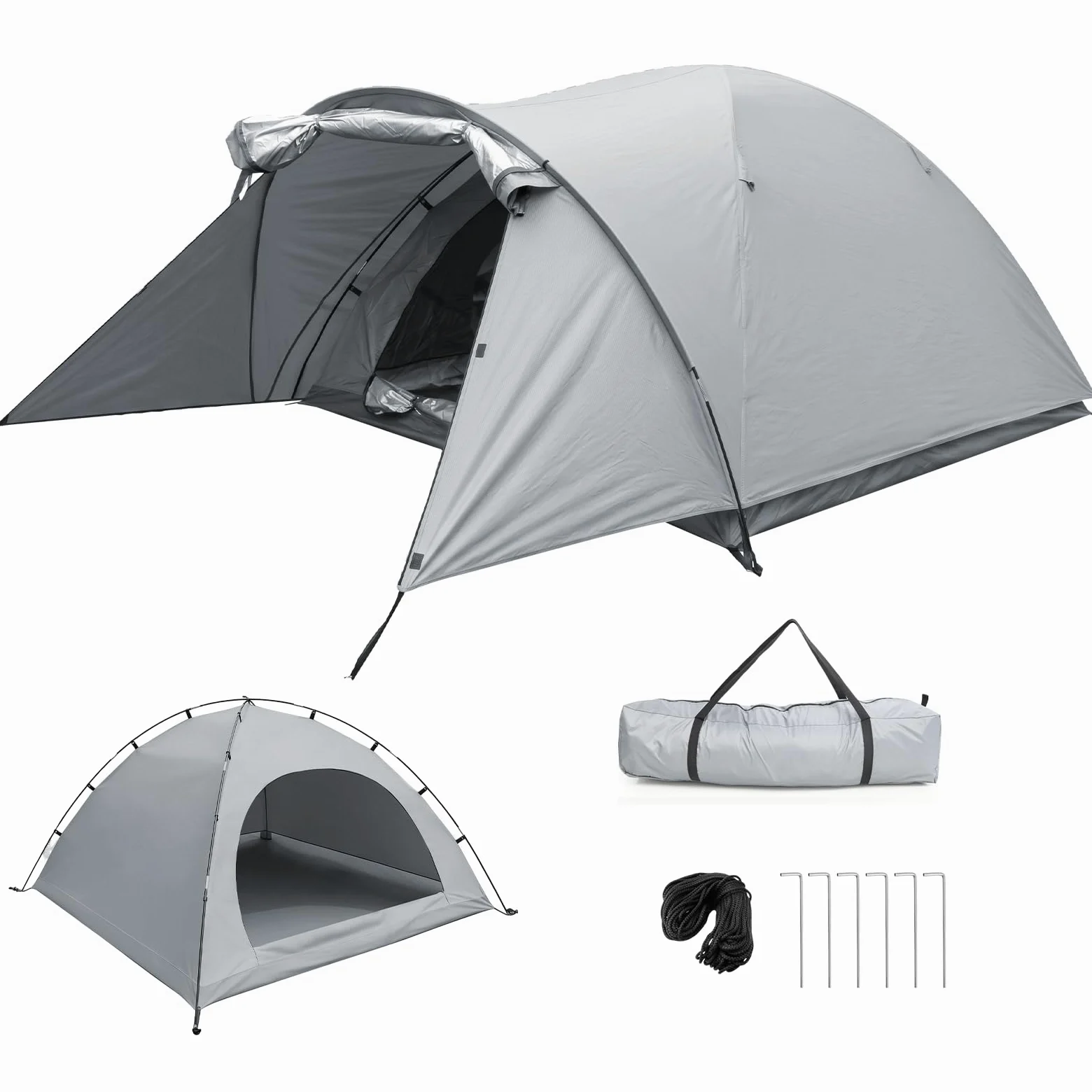 Tenda da campeggio per 2-3 persone, modello a cupola con zona d'ingresso e tettoia pieghevole, impermeabile e resistente ai raggi UV, ideale per il campeggio, i festival e le vacanze