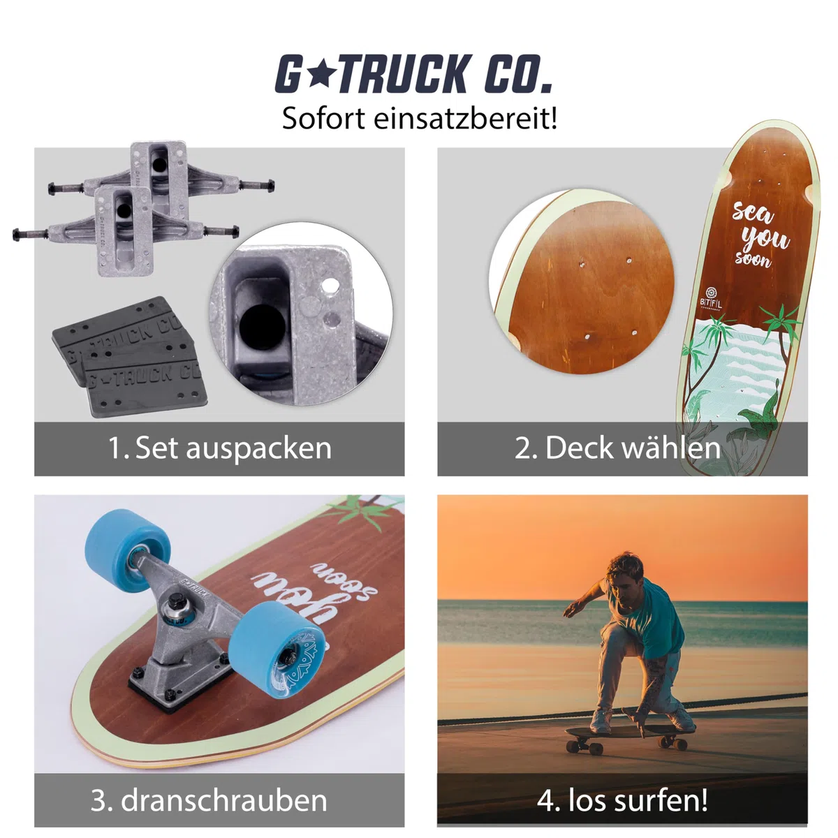 Surf Skate asse – Set assi – Surf Trainer – con boccole morbide aggiuntive
