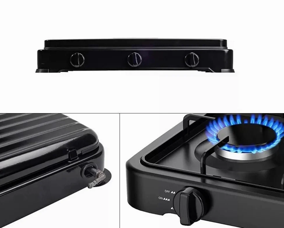 Fornello a gas gpl cucina da campeggio casa 3 fuochi piastra nero