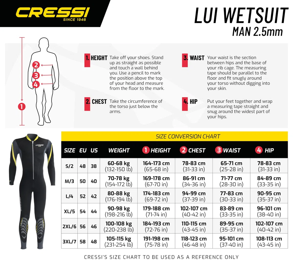 Cressi Lui Monopiece Wetsuit 2.5mm - Muta Monopezzo Uomo in Neoprene High Stretch 2.5mm