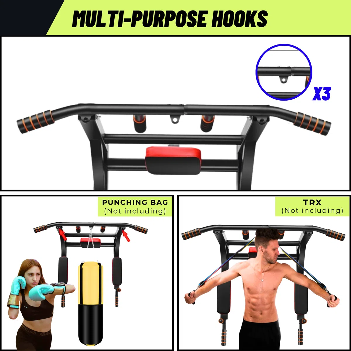 Barra Multifunzione per Trazioni da Fissare al Muro. Barra per Chin Up. Attrezzatura per l'allenamento in Palestra con Supporto Multi-presa, Supporta Fino a 200 kg.