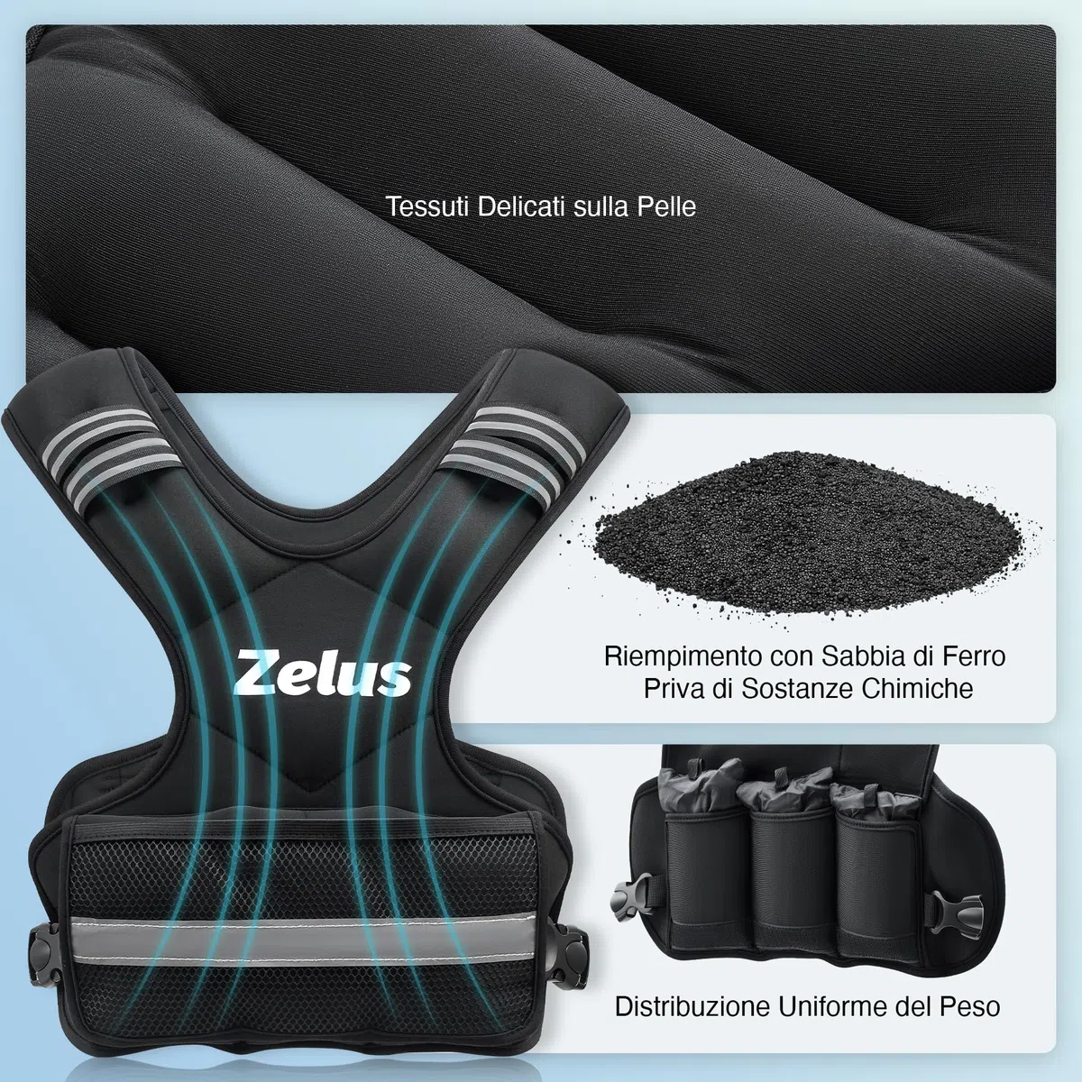 ZELUS Giubbotto Zavorrato Regolabile 5-9 kg/ 9-14,5 kg Gilet per Palestra Casa Fitness Gilet Regolabile con 6 Sacchi di Sabbia di Ferro per Allenamento Cardio e Forza e Perdita di Peso