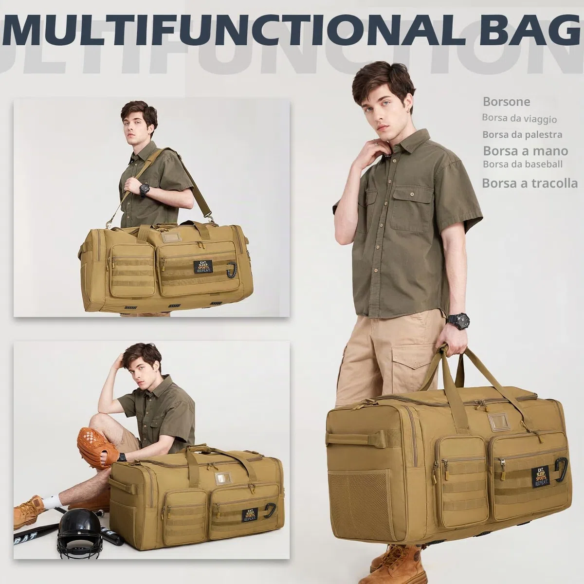 Borsa da Viaggio, 130L, Grande Borsa Sportiva, pieghevole, per Sauna, da Uomo e da Donna, per Sport, Weekender (Marrone)