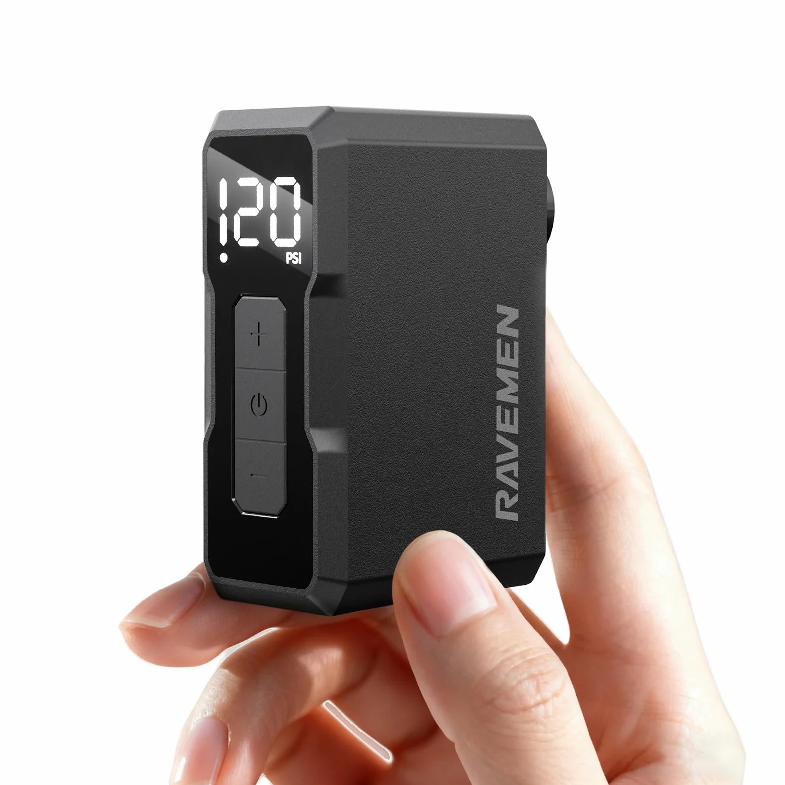 RAVEMEN EP01 Mini Pompa Elettrica per Bicicletta, Massima 120 PSI con manometro Portatile Pompa Arresto Automatico, Compatibile con Presta e Schrader Valvole per Bici da Strada e MTB, E-BIKE