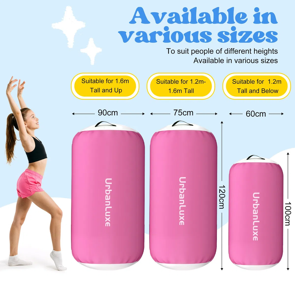 Rullo Gonfiabile per Ginnastica, Rullo Tumbling con Pompa Elettrica, per Ginnastica, Allenamento Equilibrio, Allenamento Flessibilità Dorsale