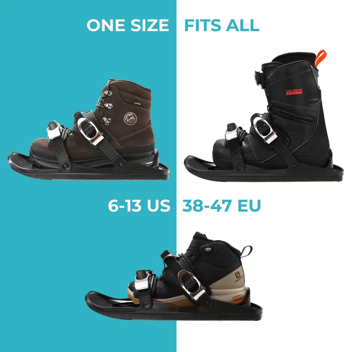 Snowfeet - Mini Pattini da Sci Corti per Neve | Sci per Scarpe Invernali | Pattini da Neve Corti Snowblades Skiboards | The Real Original (Black)
