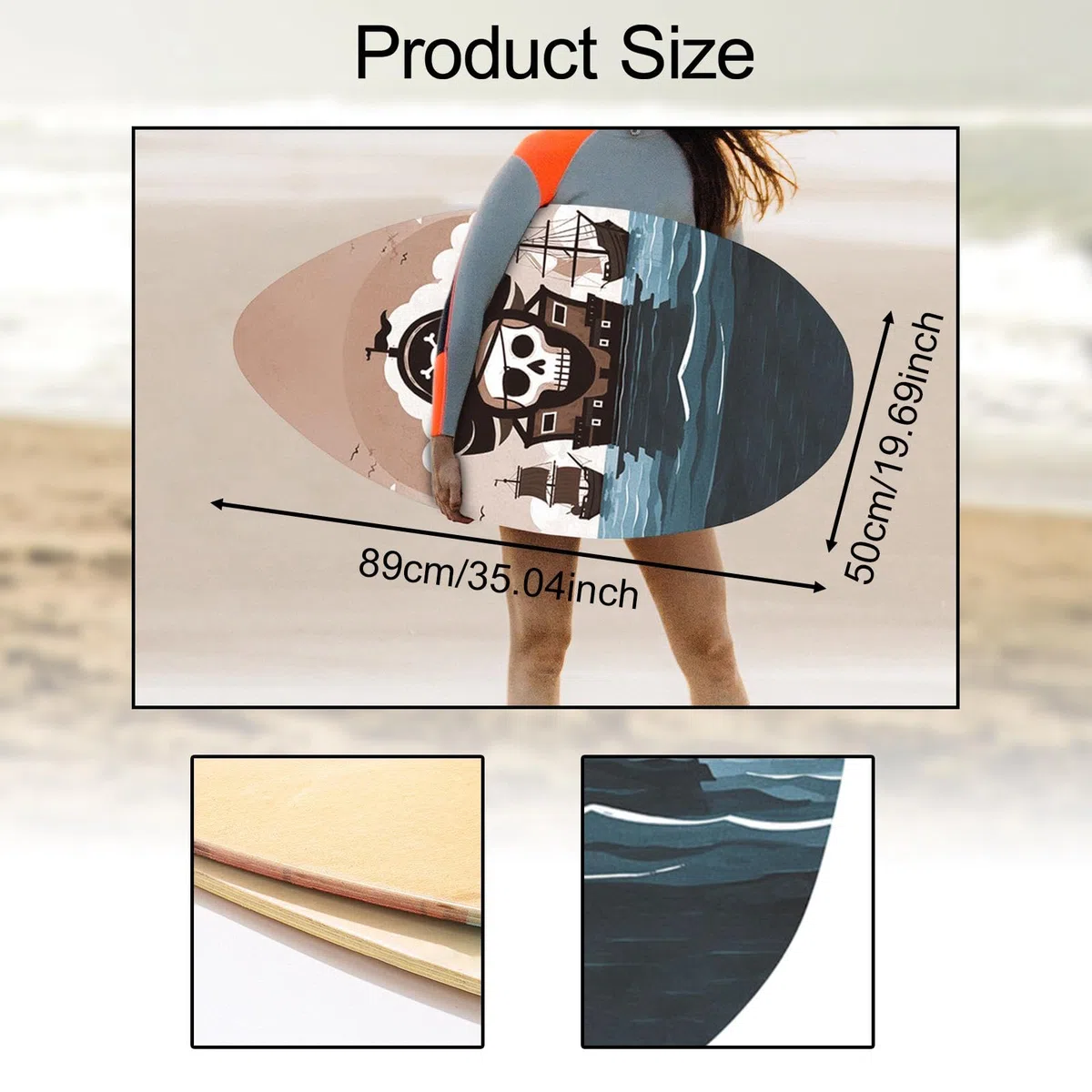 Skimboard Piccola tavola da Surf, 35 Pollici, in Piedi, Leggero, Legno, Board di Sabbia da Spiaggia Skim Board per Bambini per Principianti