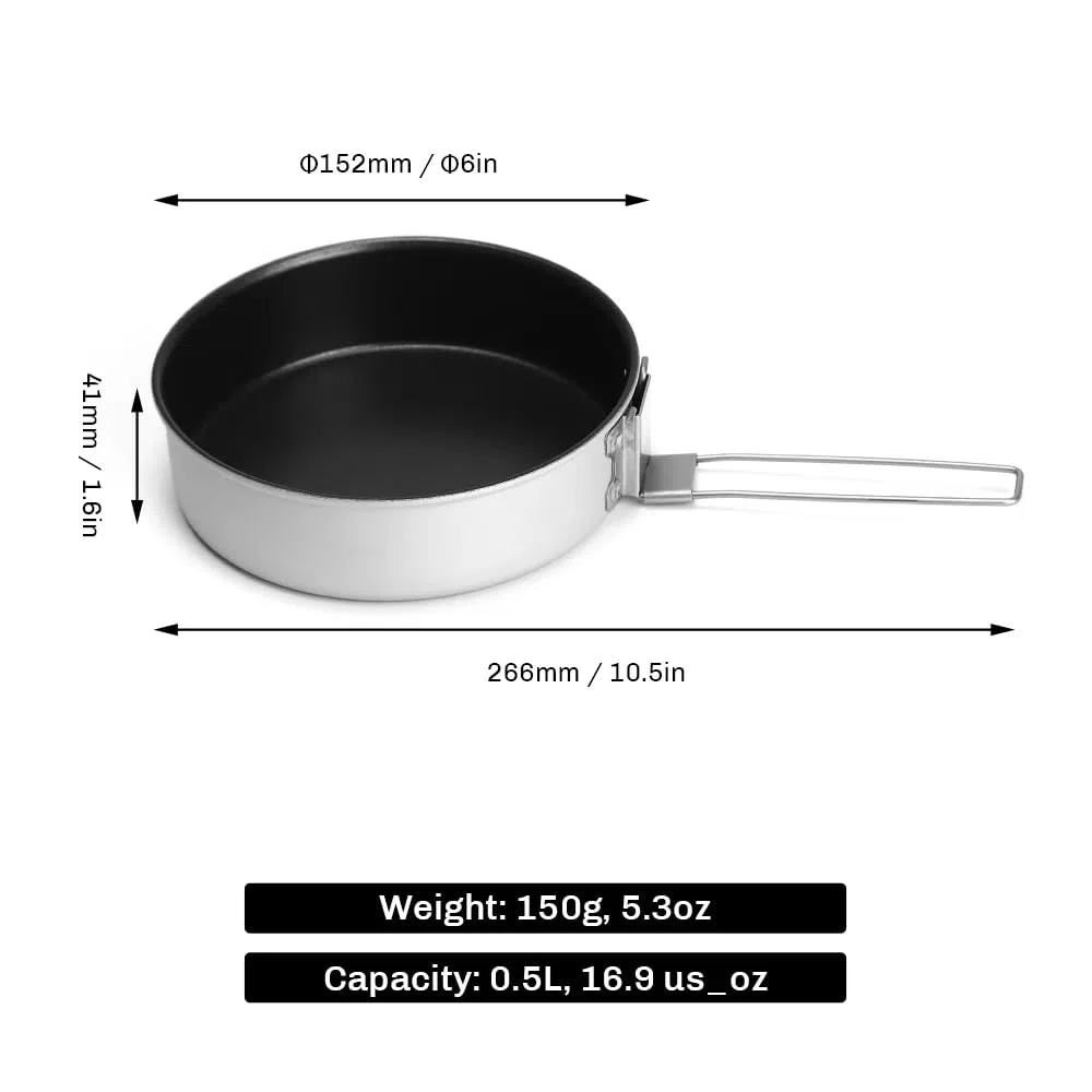 Fire-Maple Frost Padella da Campeggio Antiaderente 500ml Leggera in Alluminio con Manico Staccabile Portatile per Cucinare all'Aperto