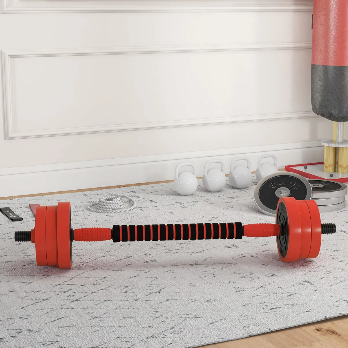 SPORTNOW Set Pesi da Palestra 4 in 1 da 20/30/40kg Totali in Plastica e Sabbia, Set Manubri Regolabili Utilizzabile come Kettlebell, 2 Manubri, Bilanciere e Supporto per Flessioni