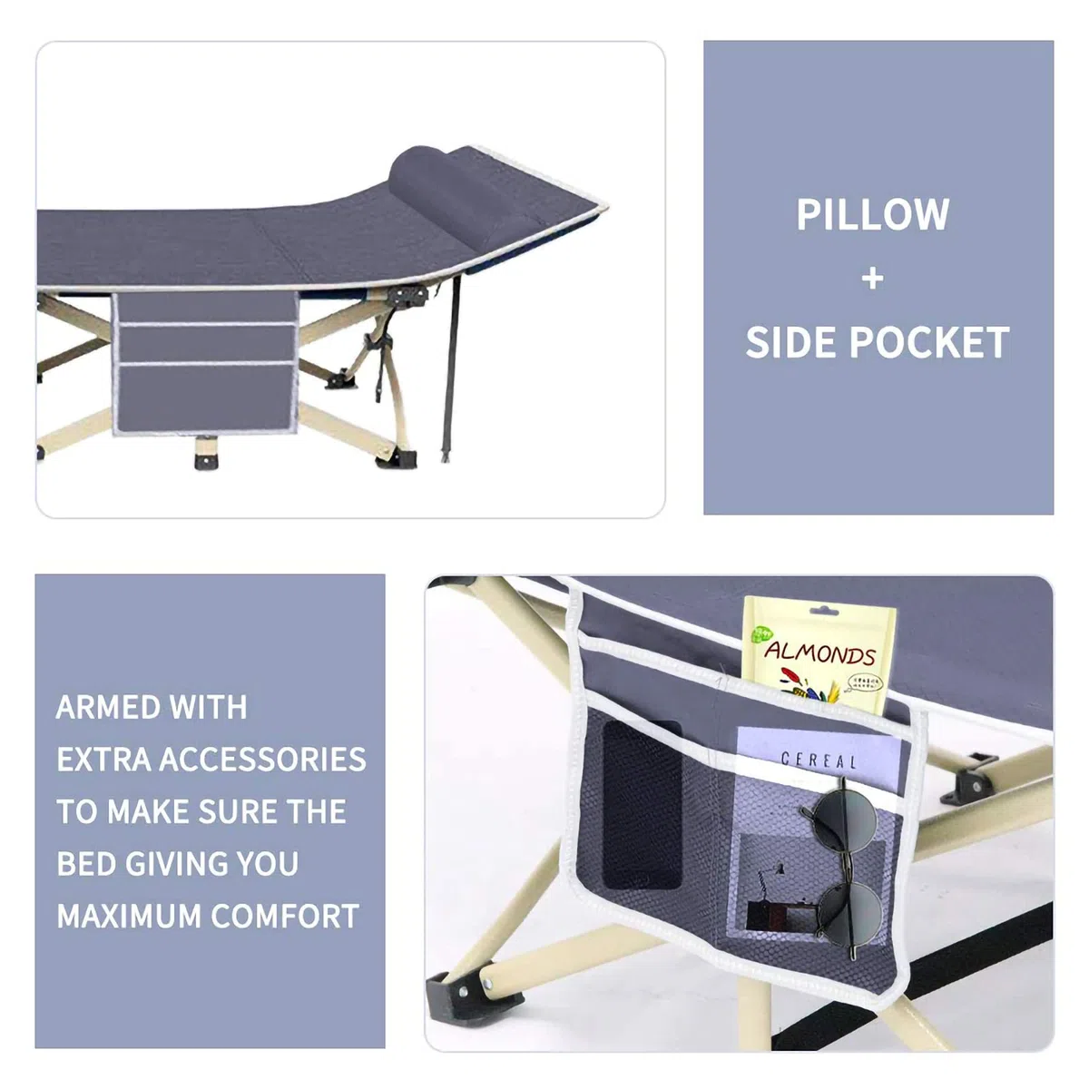 Lettino da Campeggio Pieghevole Resistente per Adulti - Divano Letto da Spiaggia Portatile Grandi Dimensioni con Struttura in Acciaio Carico Massimo 280 kg con Borsa per il Trasporto 190 * 67 * 36 CM