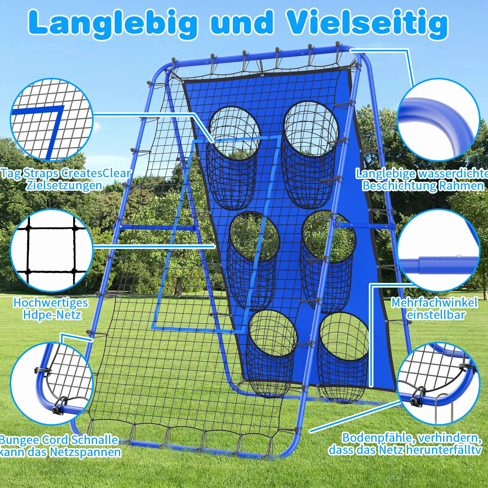 Rebounder per pallavolo 2,1 x 1,2 m - Multi angolo regolabile, dispositivo di addestramento, rete di rimbalzo con pali in metallo stabili, rimbalzo per calcio, pallavolo, pallacanestro