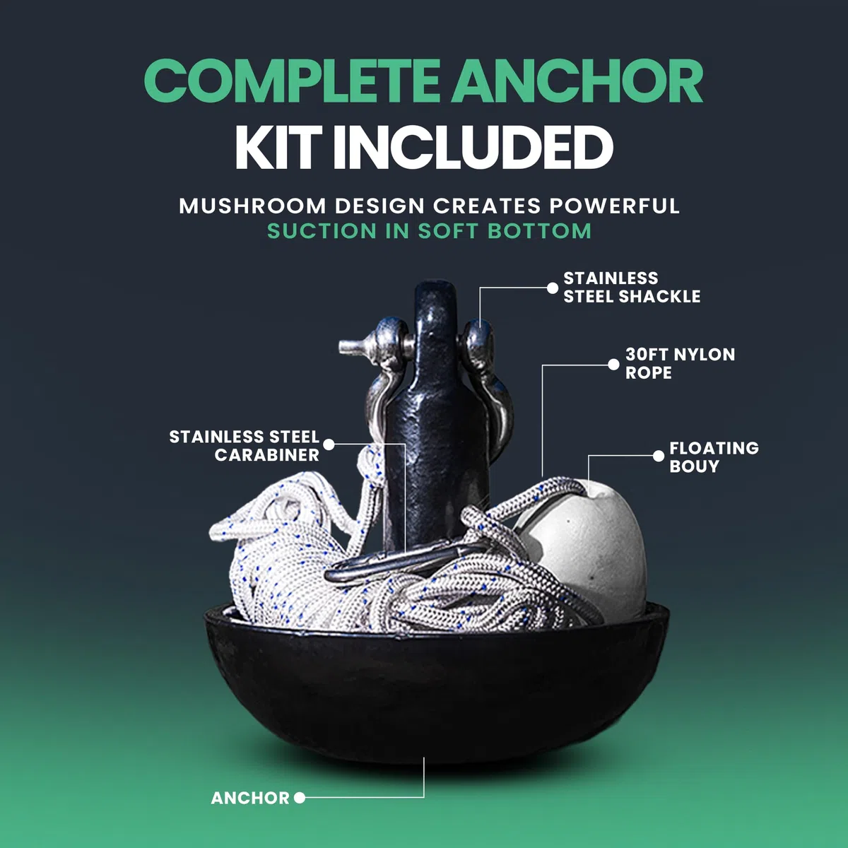 Newport Vessels Set di Ancoraggio a Fungo di Alta qualità con Borsa, Corda, bouy e Hardware in Acciaio Inossidabile