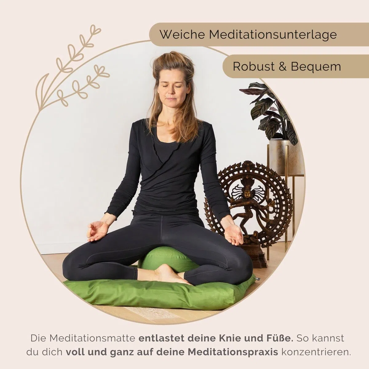 Bodhi Tappetino da meditazione ZABUTON | Serie ECO | Classico tappetino da yoga con rivestimento sfoderabile in 100% cotone biologico, con chiusura lampo, 80 x 80 x 7 cm