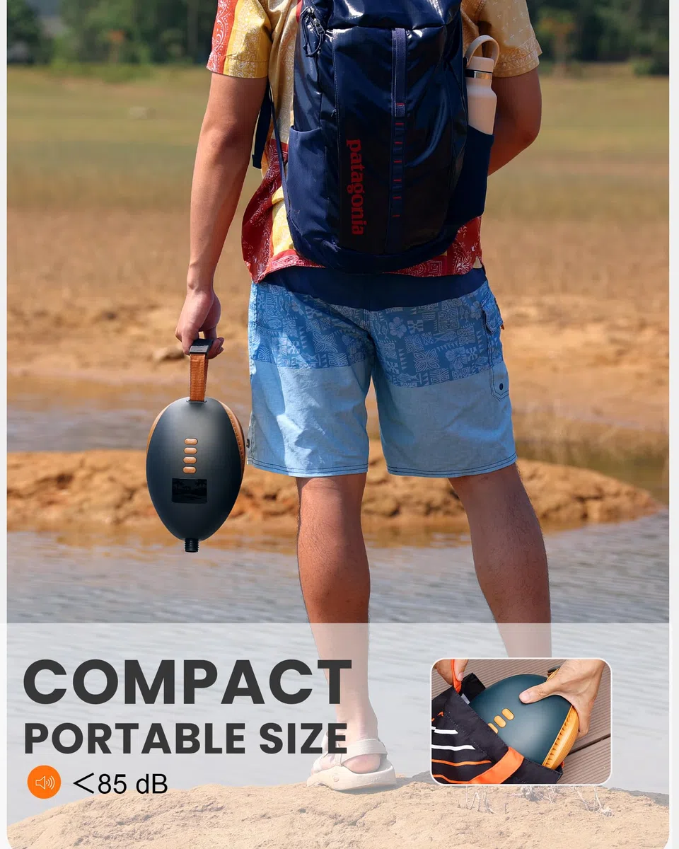 OutdoorMaster The Dolphin 20PSI Pompa Elettrica SUP ad Alta Pressione, 12V DC Connessione Pompa ad Aria, Gonfiatore Aria Rapido e Spegnimento Auto per Barche da Paddle Board Gonfiabili Sport Acquatici