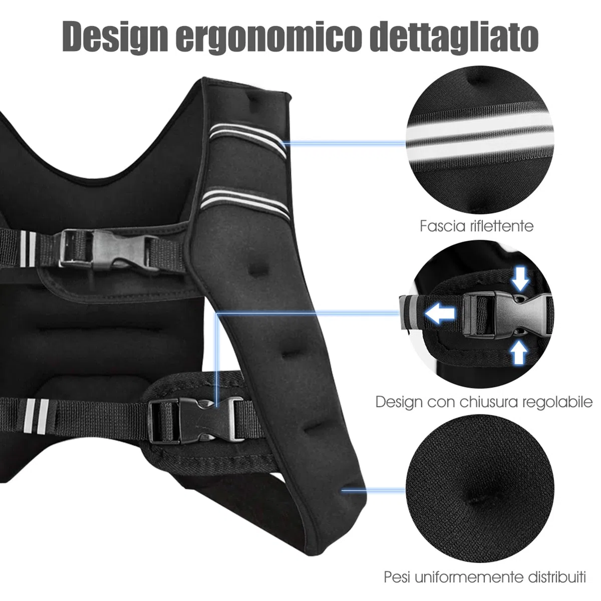 COSTWAY Giubbotto Zavorrato 8/15kg con Striscia Riflettente, Gilet con Pesi per Allenamento Forza e Resistenza, Nero (15)