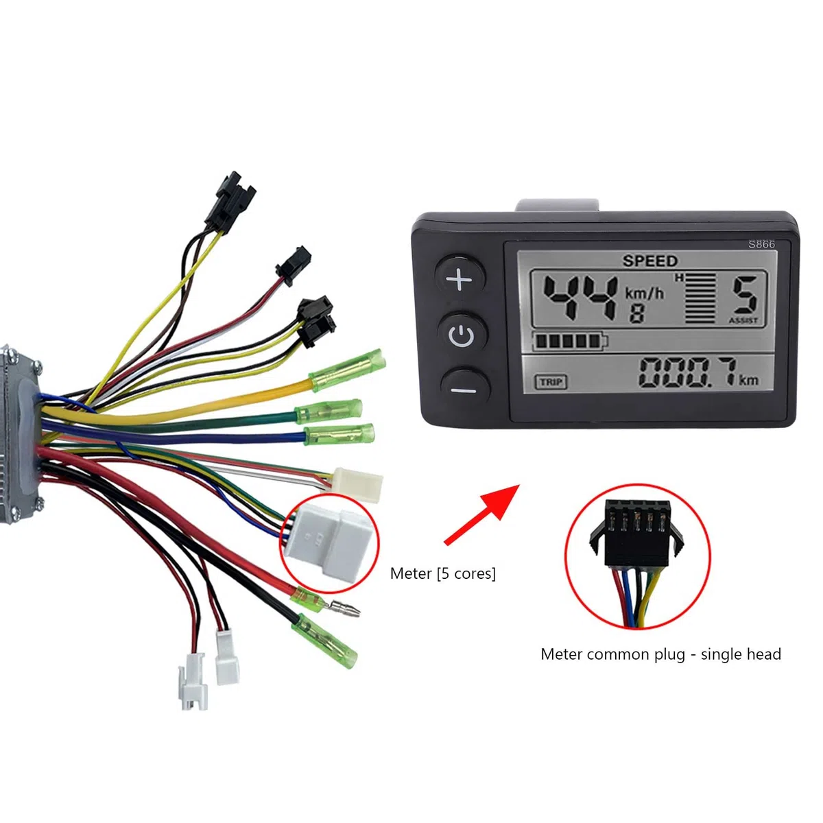 BuyWeek Kit Controller Brushless Bici Elettrica, Controller Motore Brushless 36V 48V 500W 750W 22A 9 Tubo con Misuratore Display LCD S866 per Bici Elettrica Scooter E-Bike