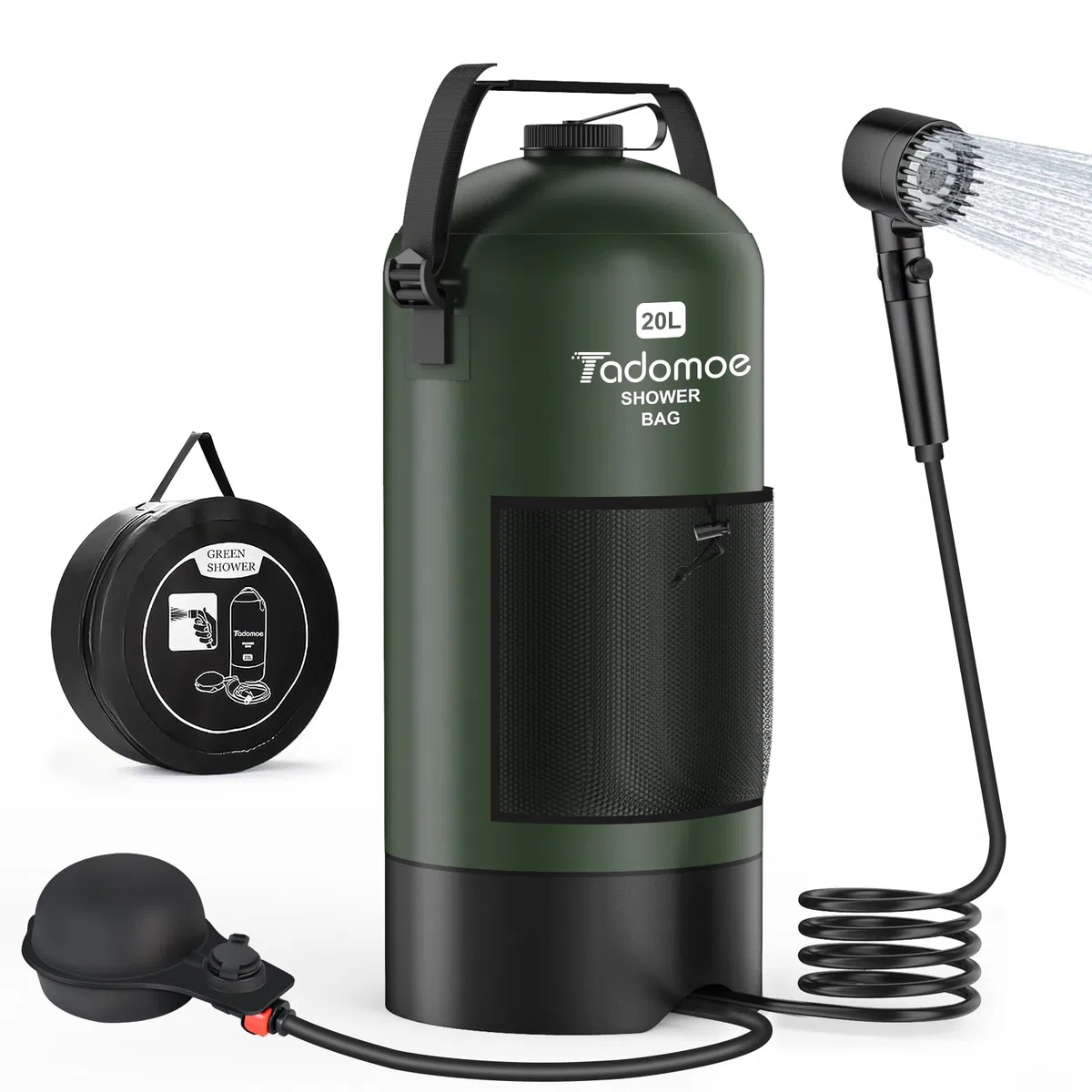 20L Doccia da Campeggio con Pompa ad Aria a Pedale, Doccia Portatile Solare Borsa con Pratico Ugello per Campeggio, Escursionismo e Spiaggia