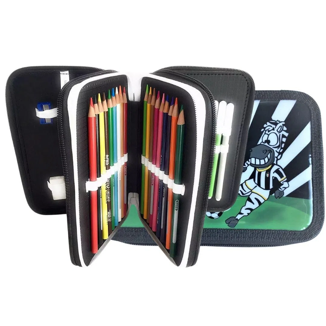 JUVENTUS Zaino scuola multiscomparto più astuccio 3 zip omaggio bianco e nero con colori a marchio