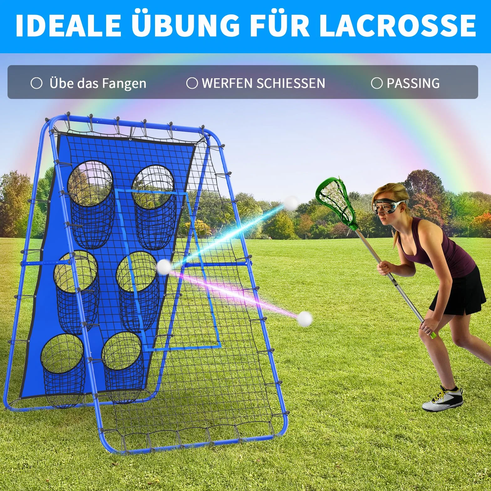 Rebounder per pallavolo 2,1 x 1,2 m - Multi angolo regolabile, dispositivo di addestramento, rete di rimbalzo con pali in metallo stabili, rimbalzo per calcio, pallavolo, pallacanestro