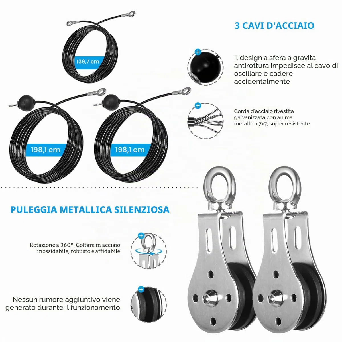 Carrucola Palestra,Puleggia Palestra Doppia Carrucola Cavi Palestra Multifunzione Lat Machine Palestra Casa per Allenamento della Forza dell’upper Body