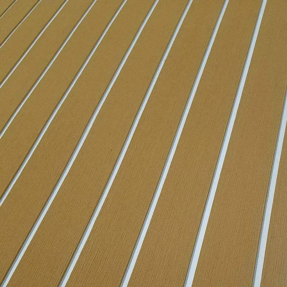 Pavimentazione Antiscivolo Pavimentazione in Schiuma Eva Tappetino in Teak Tappeto Autoadesivo per Barca Yacht 6mm Marrone con Linee Bianche