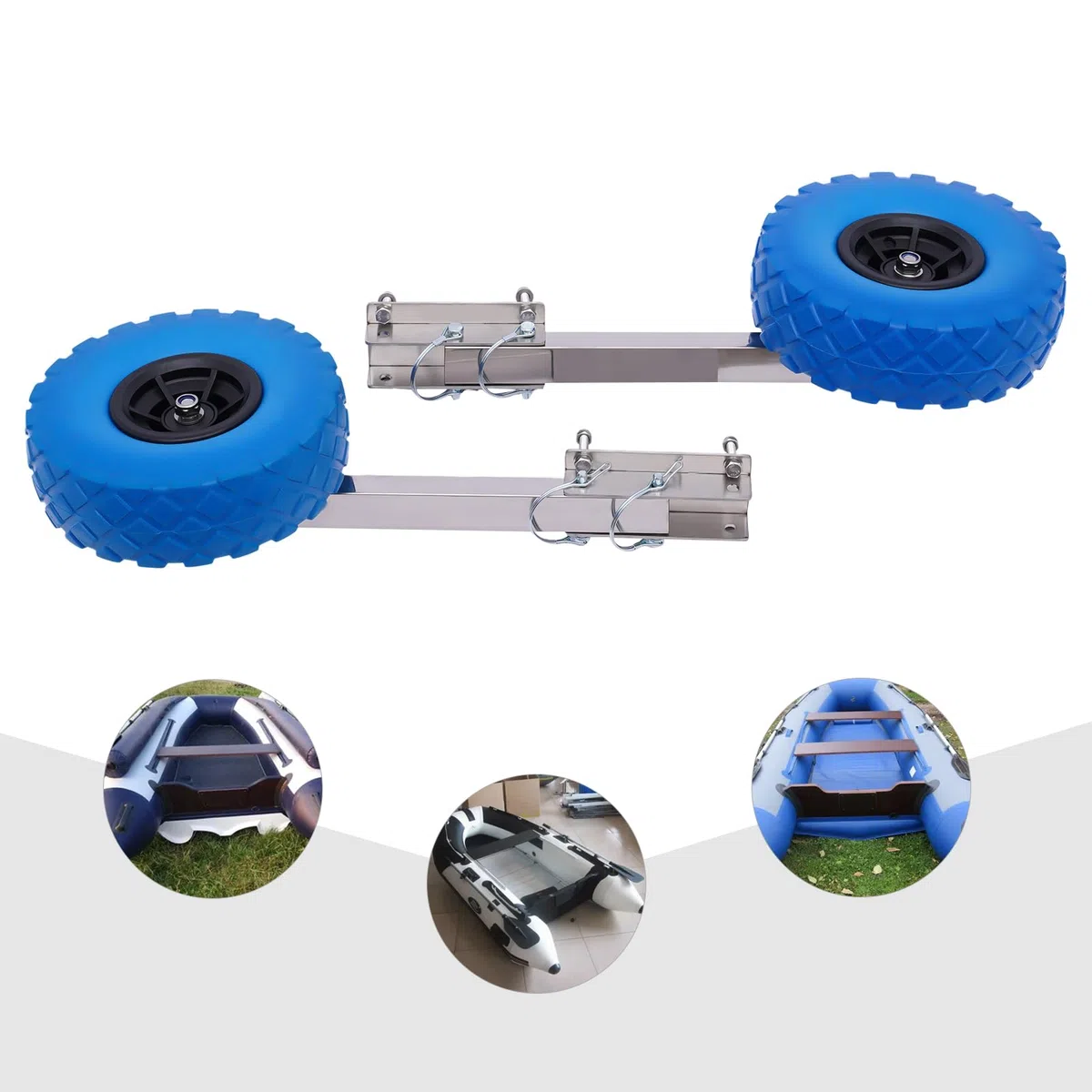 Carrello di trasporto per gonfiabili, in acciaio inox, ruote posteriori, ruote gonfiabili, ruote per il trasporto, per yacht, gommoni, kayak, carico massimo 150 kg