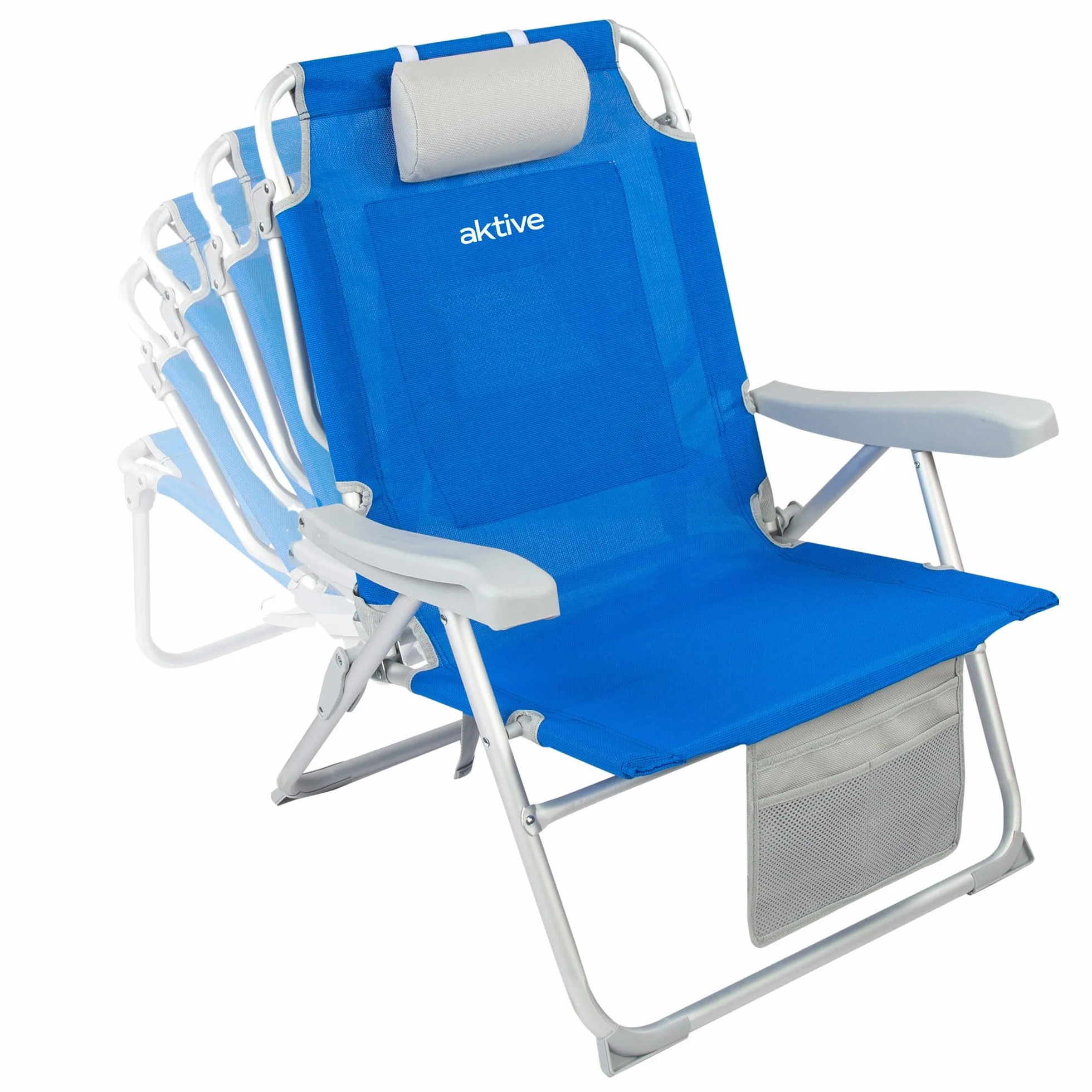 AKTIVE Sedia da spiaggia pieghevole e reclinabile con 5 posizioni, seduta e altezza XXL, portatile e pieghevole 55x66x86 cm, include cuscino, 1 tasca
