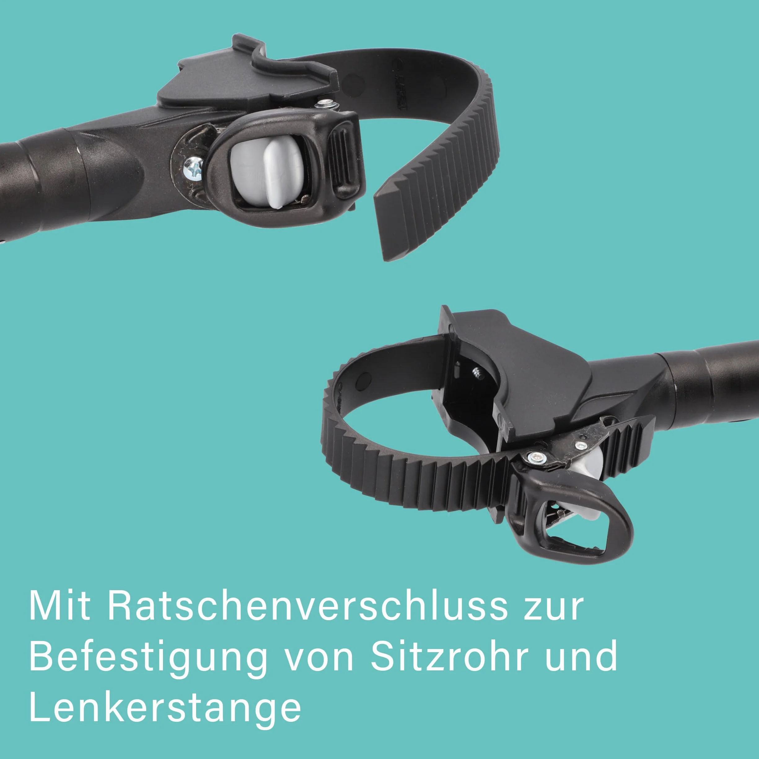 FISCHER Adattatore per telaio della bicicletta, adattatore variabile per un trasporto sicuro e pratico, adatto per tubi fino a 6 cm di diametro, distanza fino a 65 cm tra reggisella e manubrio, nero