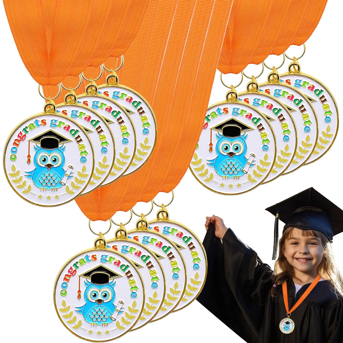 12 medaglie di laurea per scuola materna con nastro per il collo, premio di laurea prescolare medaglione premio di laurea medaglie sfuse per bambini congratulazioni regali decorazione studenti