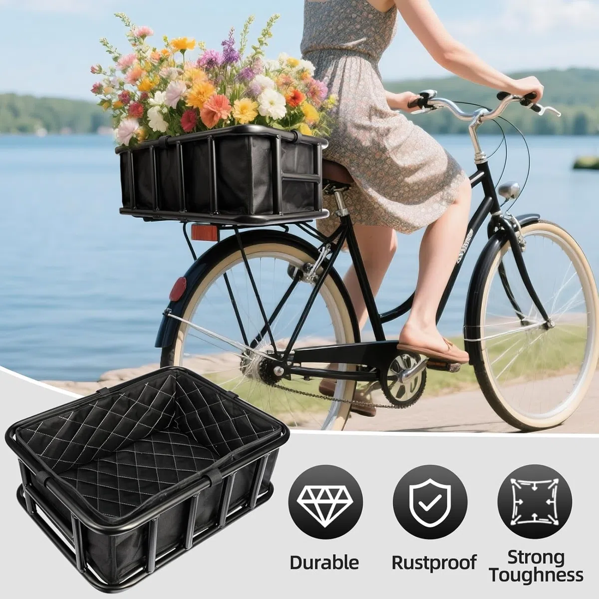 Cestino Bicicletta Posteriore, Cestino Posteriore per Bicicletta con Rete di Carico e Fodera Spessa, Cestino per Bici in Metallo, per Adatto La Maggior Parte Delle Biciclette e Delle E-bike