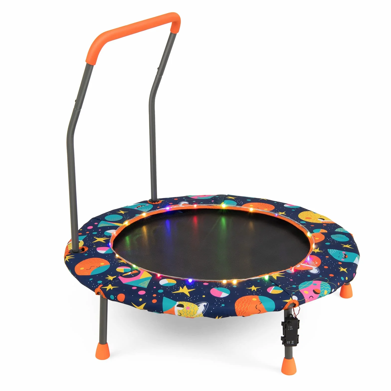 KOMFOTTEU Trampolino Elastico per Bambini dai 3 ai 6 anni, Ø 92 cm, Tappeto Elastico Bambini con Luci a LED, Mini Trampolino da Giardino con Manico e Tappetino di Sicurezza, Portata fino a 25 kg