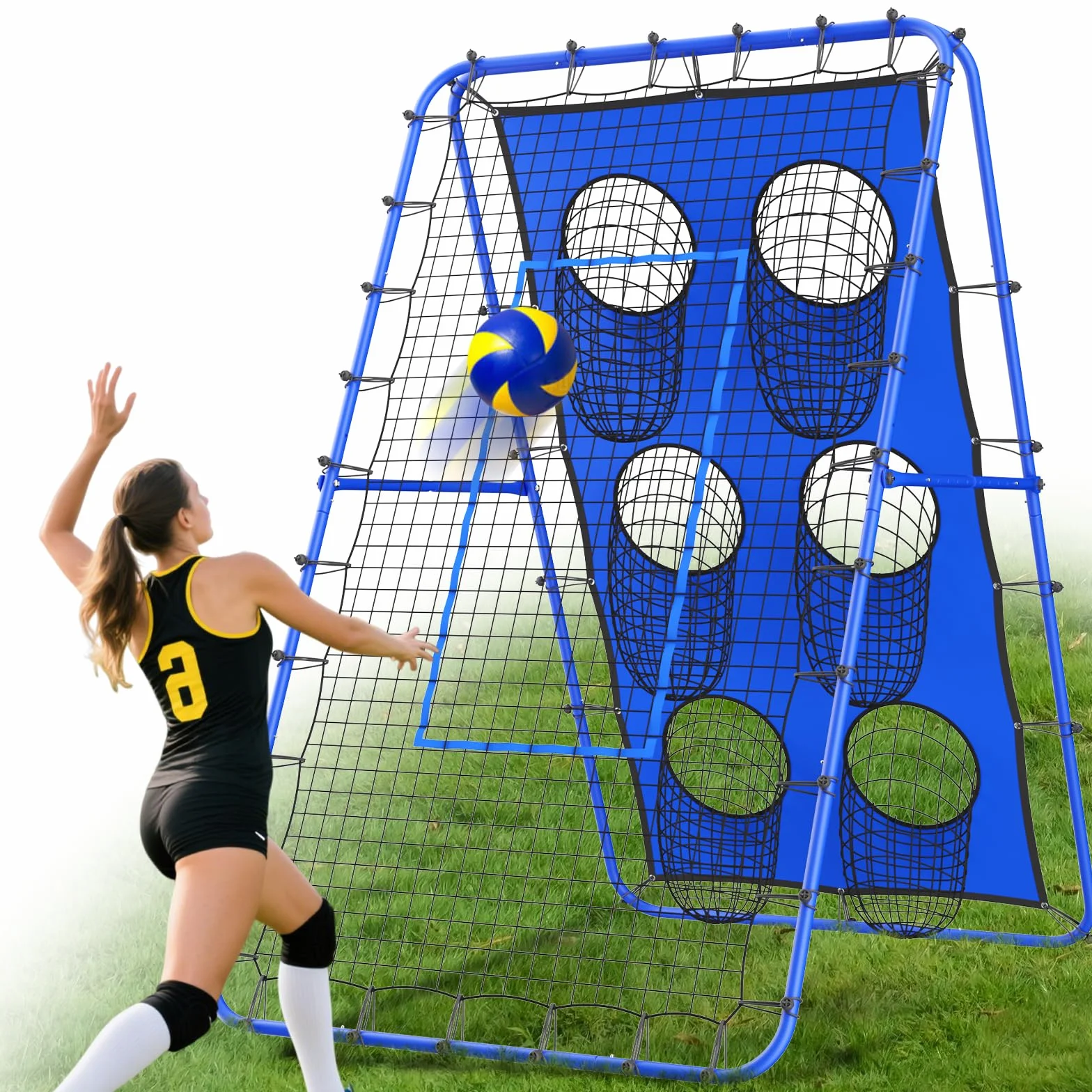 Rebounder per pallavolo 2,1 x 1,2 m - Multi angolo regolabile, dispositivo di addestramento, rete di rimbalzo con pali in metallo stabili, rimbalzo per calcio, pallavolo, pallacanestro