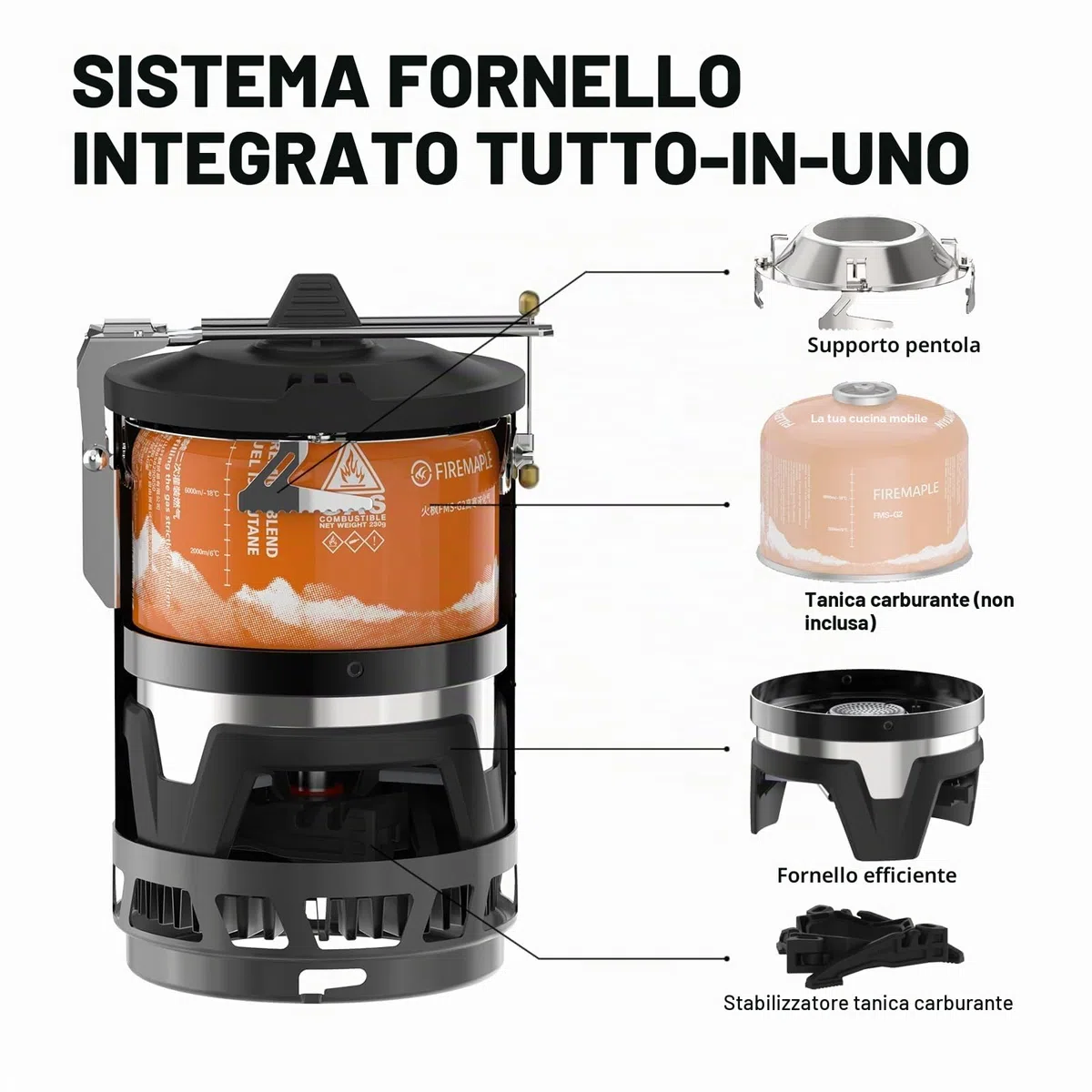 Fire-Maple X2 Pro Fornello a Gas Portatile per Campeggio Bruciatore a Gas Leggero per Escursionisti Outdoor Cottura con Accensione Piezoelettrica, Supporto per Pentole e Supporto per Bombola