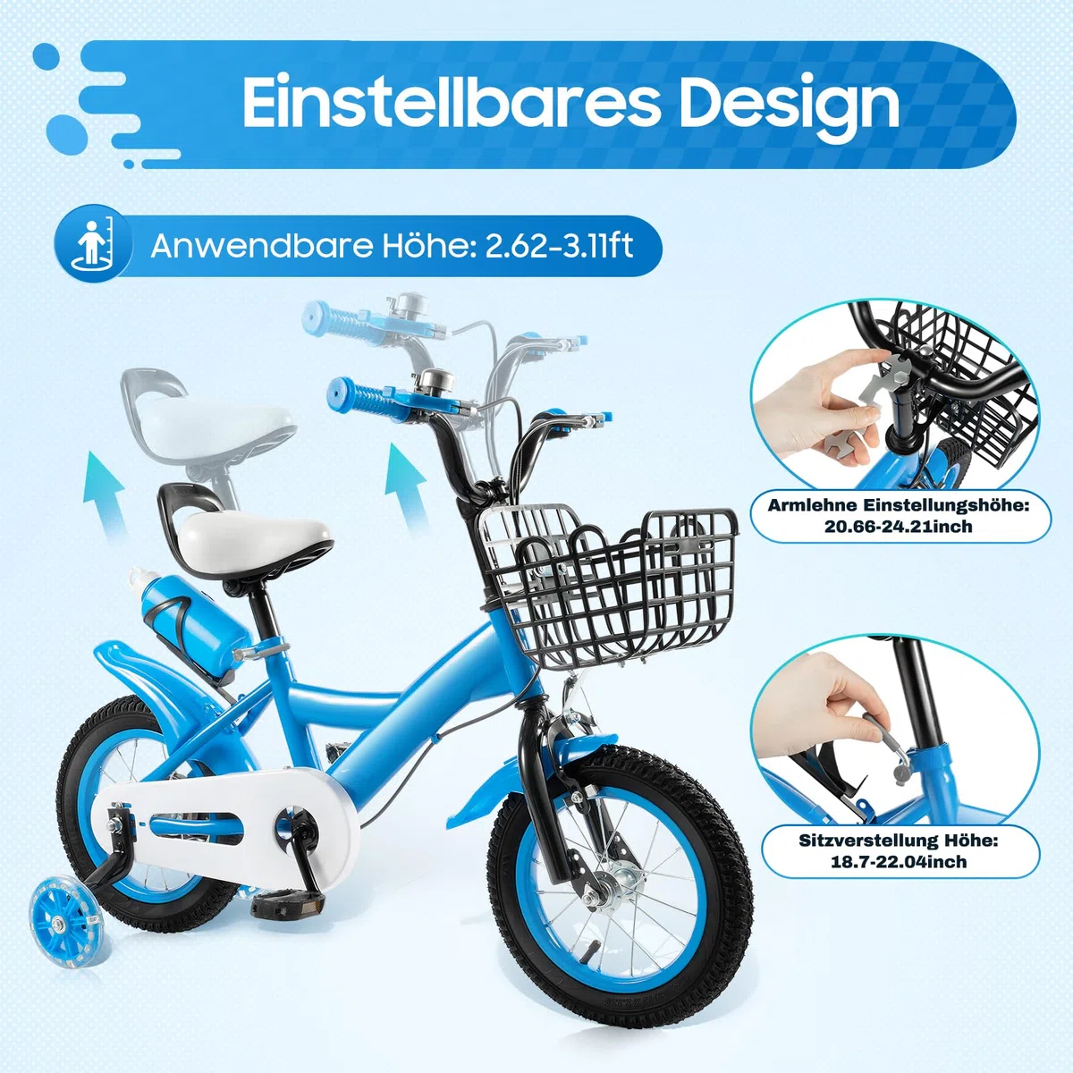 Bicicletta per bambini, 12 pollici, bici da strada in acciaio al carbonio per bambini con ruote di supporto, bicicletta per bambini per ragazzi e ragazze 2-4 anni